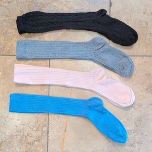 Condor girl knee high socks. Set of 4. Blue. grey, black and dusty pink. Size 8.